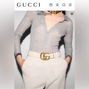 GUCCI MARMONT WIDE BELT (Cream, Gold Hardware, Size 120cm)